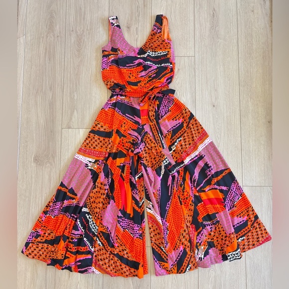 Vintage Dynasty Psychedelic Palazzo Bell Bottom Jumpsuit 1970’s Trippy Groovy - Picture 1 of 13